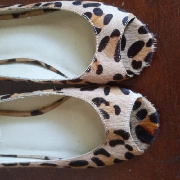 Steve Madden Leather Calf Hair Leopard Print Open Toed Low Wedge Shoes - Picture 8 of 11